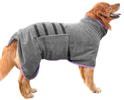 Euakee Hundebademantel, Dry Fast Dog Robes Mantel Super saugfähig, Verstellbarer Kragen & Bauchgurt Schnell trocknender Mantel Haustier Hund Katze Bademantel Handtuch, Grau (XL)