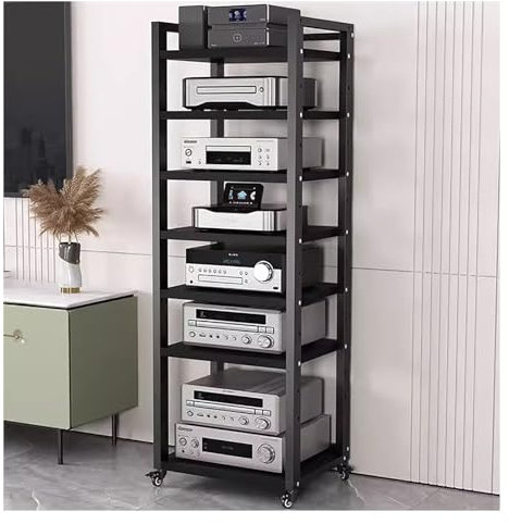 5/6/7/8-tier Media Stand Audio/video Component Cabinet with Wheels, Rolling Video Game Console Shelf, Heavy Duty Adjustable Stereo AV Media Rack, for Home/Office/Coffee Shop(Black 7 Layer,50cm/19.7i