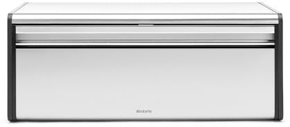 Brabantia Fall Front Bread Bin – Large Countertop Storage Box for Bread, Bagels, Rolls – Space-Saving Design with Flat Top – Matt Steel