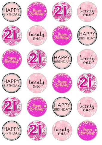 24 x 21st Birthday Edible Rice Wafer Paper Cupcake Toppers Cake Decorations Twenty one bday Girl Women