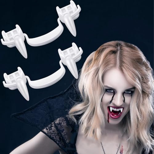 2 PCS Dent de Vampire Halloween Rétractable Faux Dentier Crocs de Vampire Réutilisables Accessoires de Halloween Vampire de Costume Cosplay de Fête