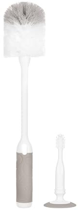 Ubbi Deluxe Baby Bottle Brush Set, Bottle Brush and Nipple Brush with Suction Cup, Baby Cleaning Essentials, Grey
