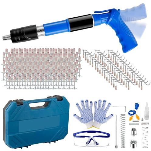 Cloueuse Rivet Gun avec 200 Clous Ronds, Outil de rivetage à 5 Vitesses pour Mur en Béton, avec Boîte en Plastique pour mur de Ciment, Travail du Bois Domestique (Pistolet à Ongles Manuel)
