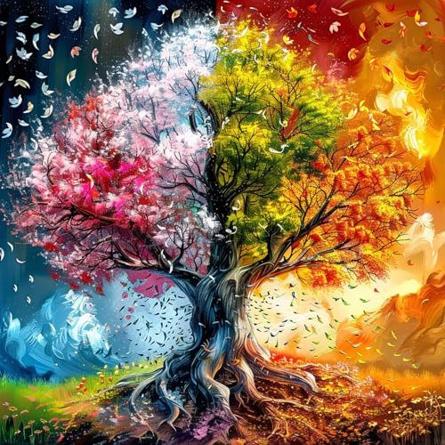 EOBROMD Arbre de Vie Peinture Diamant Adulte, 5D DIY Broderie Diamant Kit Complet Quatre Saisons, Peinture Diamant Artisanat Strass Point de Croix Painting pour Adultes, Décoration Intérieur 30x30 cm
