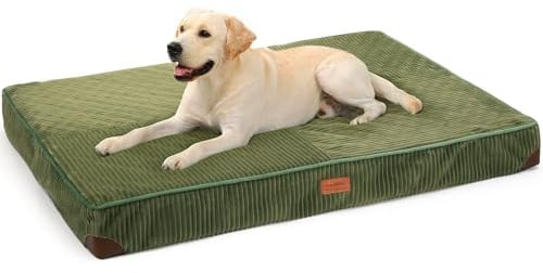 FUKUMARU Orthopädisches Hundebett Grosse Hunde - 107x76x10 cm, waschbares Hundekissen mit wasserdichter Gewebeschicht, kuschelige Hundematte, Hundematratze, Anti-Rutsch Hundecouch, grün.