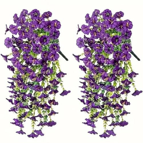 YELYAN 2pcs 76.1cm Artificial Hanging Flowers UV Resistant Fake Flower Bouquet Hanging Vine Plants Drooping Plants for Home Wall Garden Wedding Indoor Outdoor Wedding Party Decoration(Purple)