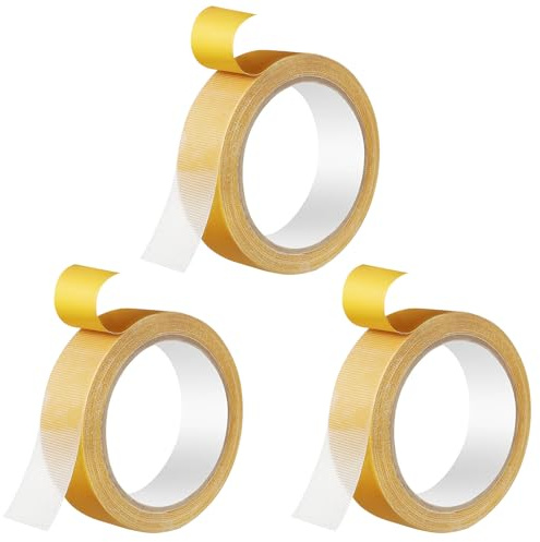 GUOYOU 3 Nastro Biadesivo per Tessuti 25MM*10M Scotch Biadesivo Nastro Adesivo Tende da Sole per Tende, Pantaloni, Vestiti, Tappeti, Tessuti Delicati, Casa, Esterni e Molto Altro Ancora