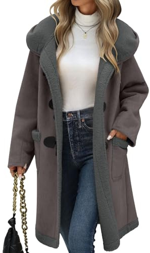 UMIPUBO Women Suede Sherpa Fleece Lined Duffle Faux Leather Coat Mid Length Hooded Toggle Jacket with Pockets