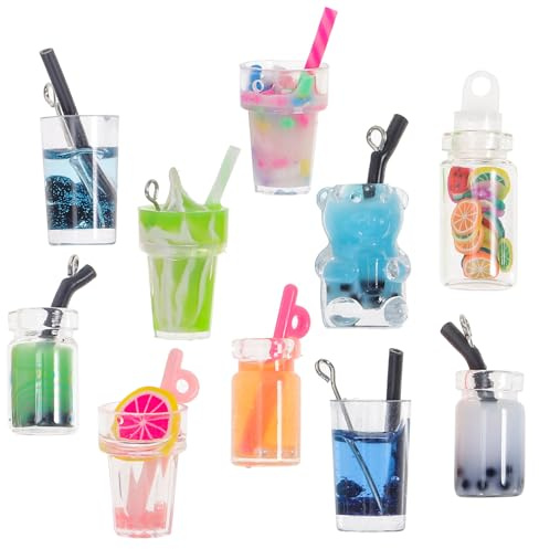 Hohopeti Kleiner Glasflaschen Anhänger aus Glas mit Aufhängeschlaufe 10 Stück Selbstgemacht Schmuckanhänger für Halsketten Armbänder und Schlüsselanhänger Geschenk für Bastler