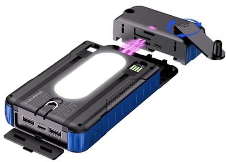 JIEBWCHA Power Bank solare, attrezzatura di sopravvivenza impermeabile, power bank solare con manovella manuale, per smartphone, fotocamera, tablet, campeggio, escursionismo e zaino in spalla