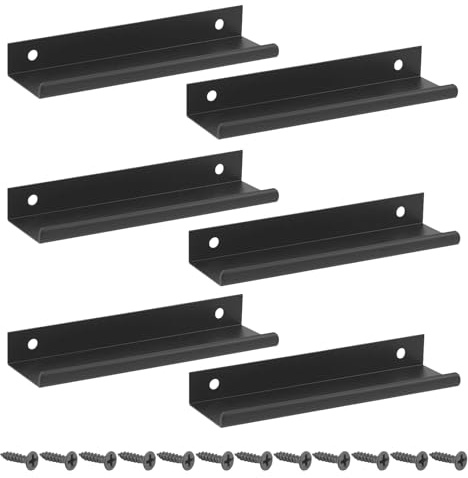 YEVON 6 Pack Vinyl Wall Mount Record Shelf – Black Metal Vinyl Record Display Stand for LP Albums – Minimalist Record Wall Mount Storage Rack – Wall Shelf for CDs Books Magazines and Room Decor