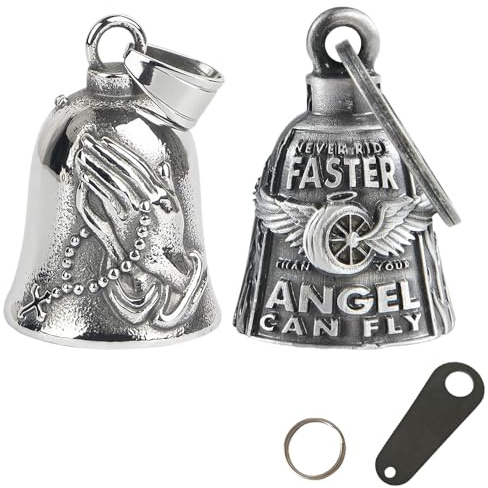 XFSRG 2 Piezas Campana Moto Guardian Bell Amuleto de Suerte para Motoristas Llavero de Campana de Ángel con Anillo para Colgar Accesorio para Moto Coche y Bicicleta
