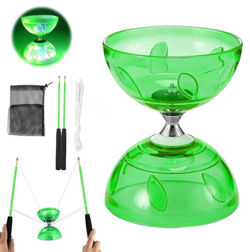 Hojalis Diabolo Freiläufer Mit Kugellager Dreifache Lagerung Set, 4 Farben LED Diabolo Mit Kugellager, DIaboloLeuchtend Im Dunkeln Mit Ersatzseil 10m,Netzbeutel Und Profi-Stange,Anfänger DIabolo Yoyo