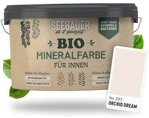 SEEBAUER diy Bio-Mineralfarbe Beige für Innen 300ML (No. 003 Orchid Dream) - Umweltfreundliche Silikatfarbe für Putz, Beton & Mauerwerk - Mineralfarbe für Allergiker