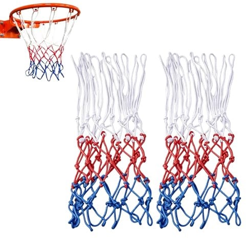 Basketball Net Replacement 2PCS Tri-Color Basketball Hoop Net for Hoop | 12 Loops Heavy Duty Basket ball Hoop Net Replacement Anti Whip Netball Net Replacement for Indoor Outdoor Hoop