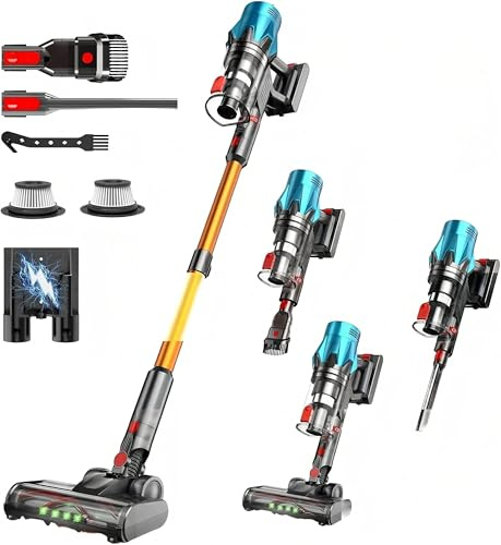 TIMENIL V18 Cordless Vacuum Cleaner, 45 kPa Suction, 40-Minute Runtime, Touchscreen, Wall-Mounted Charging, Freestanding