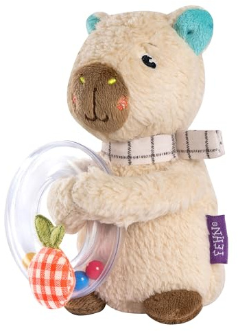 Fehn Rasselring Capybara Clara – Greifling zum Rasseln & Fühlen für Babys | Mit kuschelweichem Stoff-Tier zum Spielen – ein treuer Begleiter für Kleinkinder ab 0 Monaten