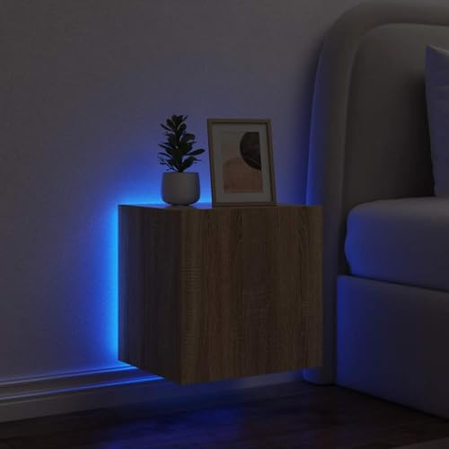 Tonture Meuble TV Mural chêne Sonoma avec lumières LED RGB 40,5x35x40 cm, Rangement Porte et Niche, Support Suspendu Moderne pour Salon Chambre séjour