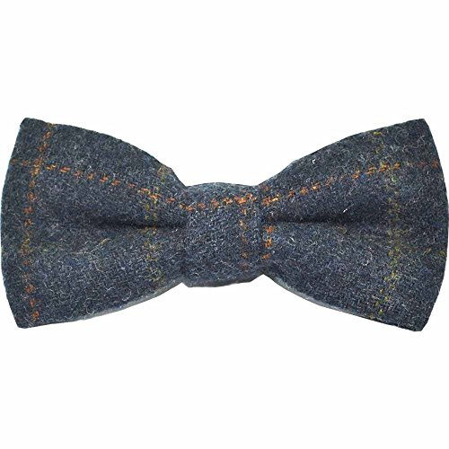 King & Priory Heritage Check Navy Blue Pre-Tied Bow Tie, Tweed, Country Pre-Tied Bow Tie