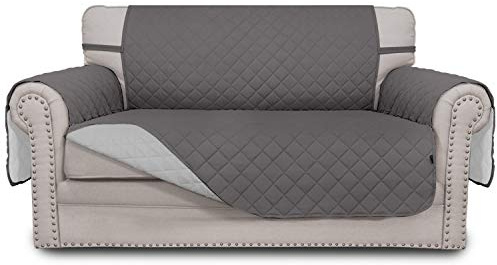 Easy-Going Wendbarer Loveseat-Couchbezug für 2 Kissen, Couch, Sofabezug für Hunde, wasserabweisender Möbelschutz mit Schaumstoffstäben, elastische Bänder für Haustier (Loveseat, Grau/Hellgrau)