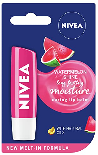 NIVEA Watermelon Shine Lip Balm (4.8g), Moisturising Lip Balm Stick with Organic Jojoba Oil Softens & Adds Shine, 24h Hydration, Nourishing Lip Care