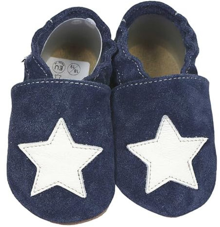 HOBEA-Germany Krabbelschuhe für Jungs und Mädchen in verschiedenen Designs, blau mit weißem Stern, Schuhgröße:26/27 (30-36 Monate)