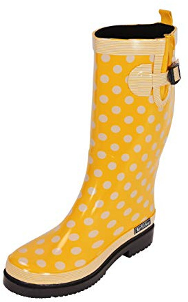 MADSea Ocean High Stivali di Gomma Stivali da Pioggia Donna Giallo a Pois Bianco Alti, Dimensioni:36 EU