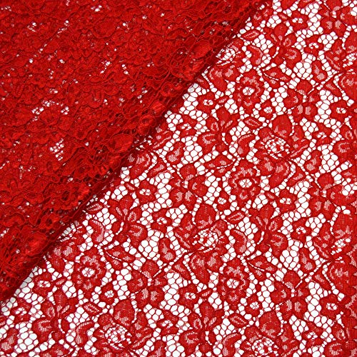 MAGAM-Stoffe Carmen Spitzenstoff Blumen-Spitze Bekleidung Deko Meterware 50cm (Rot)