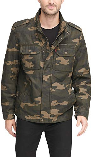 Levi's Men's Washed Cotton Two Pocket Military Jacket (Standard and Big & Tall), Camouflage, Large