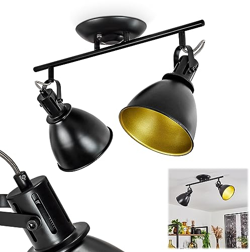 Deckenleuchte Koppom, Deckenlampe aus Metall in Schwarz/Gold, 2-flammig, mit verstellbaren Strahlern, 2 x E14-Fassung, Spot im Retro/Vintage Design, ohne Leuchtmittel