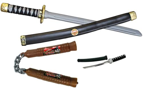 K-S-S Großes Karneval Ninja Set Schwert mit Scheide + Nunchaka + Dolch super für Fasching usw...