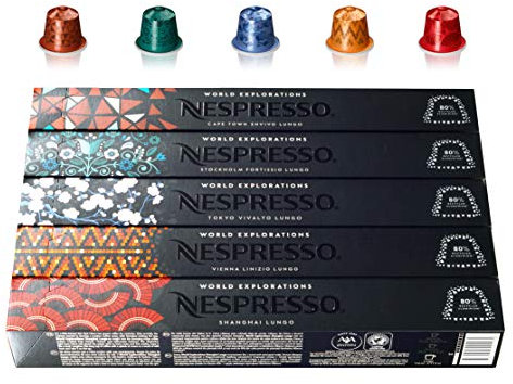 Nespresso World Explorations Pack Vivalto Lungo, Linizio Lungo, Fortissio Lungo, Envivo Lungo, Shanghai, Lungo, 50 capsules