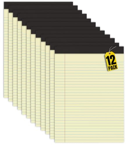 1InTheOffice Gelbe Notizblöcke, 21,6 x 28,9 cm, Schreibblöcke, Papiertabletten, Kanarienvögel, breit liniert, 50 Blatt (12 Blöcke/Packung)