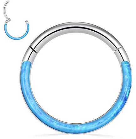 AROWRO Septum Clicker Nase Reifring Daith Helix Turm Ohrring Daith Schmuck Knorpel Muschel Creolen Daith Piercing Schmuck 316L Chirurgischer Stahl 16G 8mm Blau Opal Silber