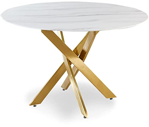 Menzzo Corix Mesa, Oro, 120 x 120 x 75 cm, Cristal de 8 mm de Grosor