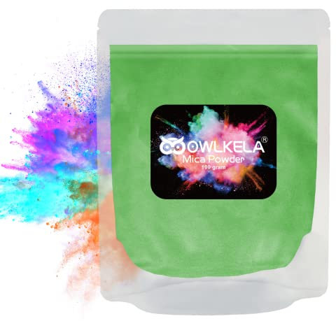 OWLKELA 100g (3.5 oz) Glitter Mica Powder - Pigment Cosmetic Epoxy Resin Dye for Soap/Candle Making, Epoxy Resin Art, Acrylic Nail Paint, Bath Bombs, Fine Arts, Lip Gloss - Light Green