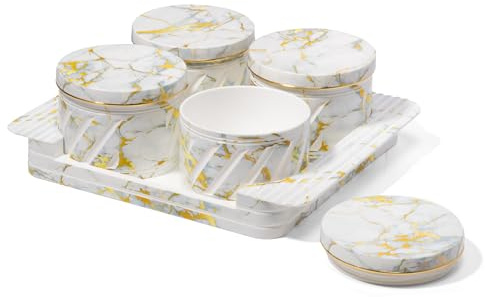 Selvel Italian Airtight Dry Fruit Container Tray Set with Lid & Serving Bowls, Snacks, Sweets & Namkeen Organizer, Diwali & Housewarming Gift, BPA-Free, 4 Pcs, 430ml Each, White, Diwali Gift