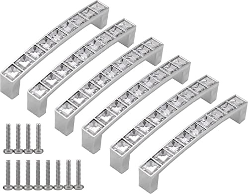 ZESLIV Bogengriffe aus Zinklegierung (6er Set) Bohrlochabstand 96mm Strass Kristall Möbelgriffe mit Schrauben Schubladengriffe Türgriffe Türknopf Schrankgriffe