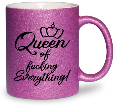 glitzertassen.de® | Queen of fucking everything | Tasse mit Glitzer | Geschenkidee | Violett