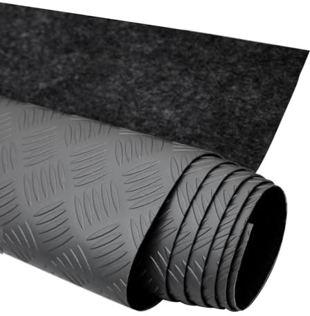 Kofferraummatte Laderaumwanne Kofferraumshutz Antirutschmatte Gumimatte Bodenbelag Riffelblech Optik 200 x 100 cm Schwarz | Antirutsch Schwarz Hoher Rand Antirutschmatte PVC Matte Kofferraumwanne