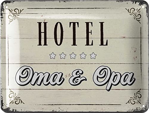 LANOLU Retro Blechschild Pension Oma und Opa Schild - Hotel Oma und Opa Geschenke - Geschenk für Großeltern - Türschild und Wanddeko, 15x20cm