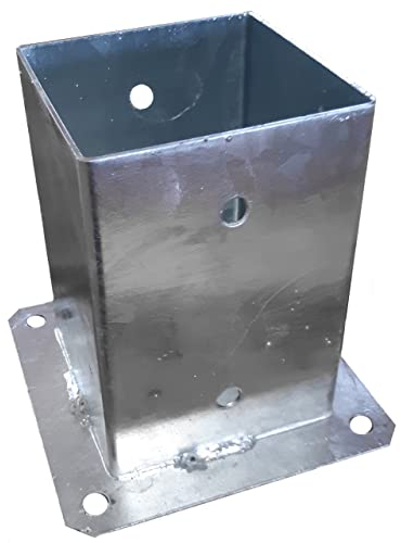 Bolt Down Square Bracket for Pergola Posts Heavy Duty Hot-Dip Galvanised Post Fence Foot Base Support Size: 100mm x 100m (4inch x 4inch)