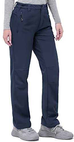 33,000ft Womens Hiking Pants Waterproof Walking Trousers Thermal Fleece Lined Ladies Winter Outdoor Windproof Warm Softshell Hiking Fishing Ski Snow Pants, Navy Blue, 31L*12