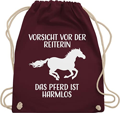 Shirtracer Turnbeutel Rucksack - Pferde Taschen - Vorsicht vor der Reiterin - Das Pferd ist Harmlos - weiß - Unisize - Bordeauxrot - turn sportbeutel pferdesprüche mädchen (pferd) kinder geschenk