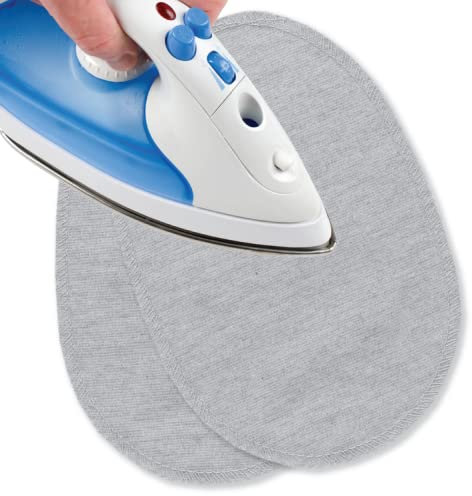 USIT, 2 Piezas Parches de Jersey Termoadhesivos para Ropa, 16x11 cm, Ideales para Reparar Chándales, Camisetas y Pantalones Deportivos, Gris Claro