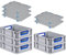 PROREGAL SuperSparSet 5x Eurobox NextGen Color mit Auflagedeckel & Schiebeschnappverschlüsse, HxBxT 12x30x40cm, 11L, Griffe blau offen, Glatter Boden, Eurobehälter Transportbox Transportbehälter