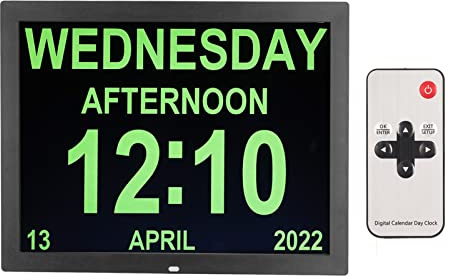 15-Zoll-Digital-Tagesuhr, HD-Großdisplay, Elektronische Wanduhr mit Fernbedienung, 5 Alarme, 10 Sprachen, Kalender-Tischuhr für Senioren, ältere Sehbehinderte