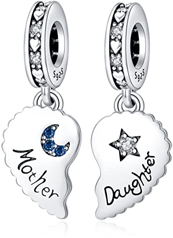 Annmors Charm 925 Sterling Silber Bead Charms Heart Split Dangle Charm with Cubic Zirconia für Europäische Armbänder und Halskette,Schmuck Geschenk für Damen Herren