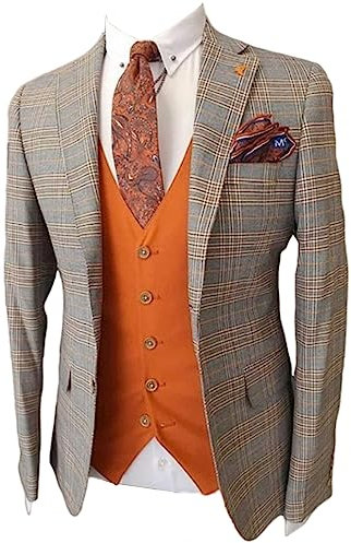 Ulnomio Hommes Manteau de Smoking de Loisir Formel à Revers cranté Veste de Costume Pied-de-Poule