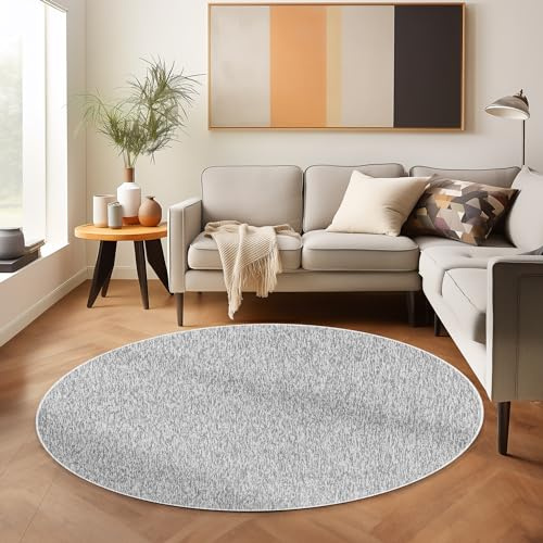 SIMPEX Runder Teppich 120 cm Hellgrau, Einfarbiger Kurzflor Schlingenteppich für Wohnzimmer, Schlafzimmer oder Flur, Modern, weich & pflegeleicht